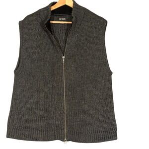 III STATE Wool Full Zip Sweater Vest Mens Large Charcoal Gray Ribbed Mock Neck
